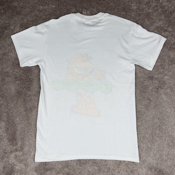 White Garfield  T-shirt Glow in the Dark Paw Print Gildan Size S - Picture 3 of 4